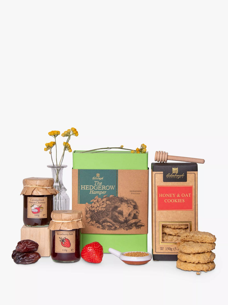 Edinburgh Preserves Hedgerow Box with caramelised onion chutney, honey oat cookies, and cheese oatcakes - British product