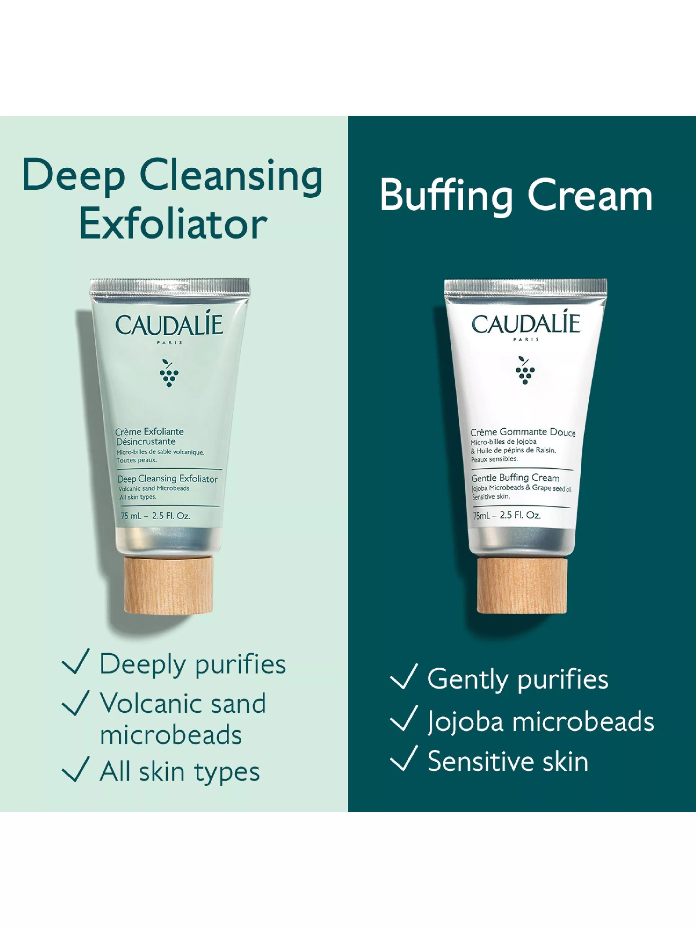 Caudalie Deep Cleansing Exfoliator 75ml, imported from the UK