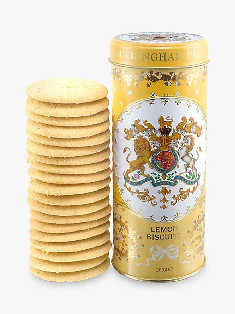 Royal Collection lemon shortbread biscuits in decorative tin, 250g, imported from the UK