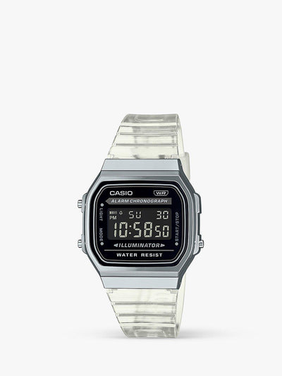 Montre numérique rétro unisexe Casio avec bracelet en résine transparent/noir