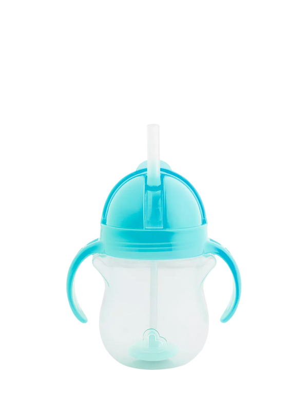 Weighted Straw Trainer Cup with Flip-Top Lid and Handles, Blue, 207ml