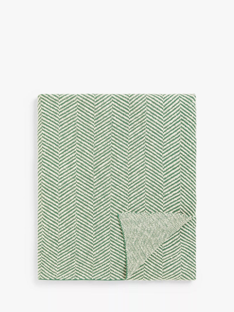 John Lewis Herringbone Knit Throw - Blue