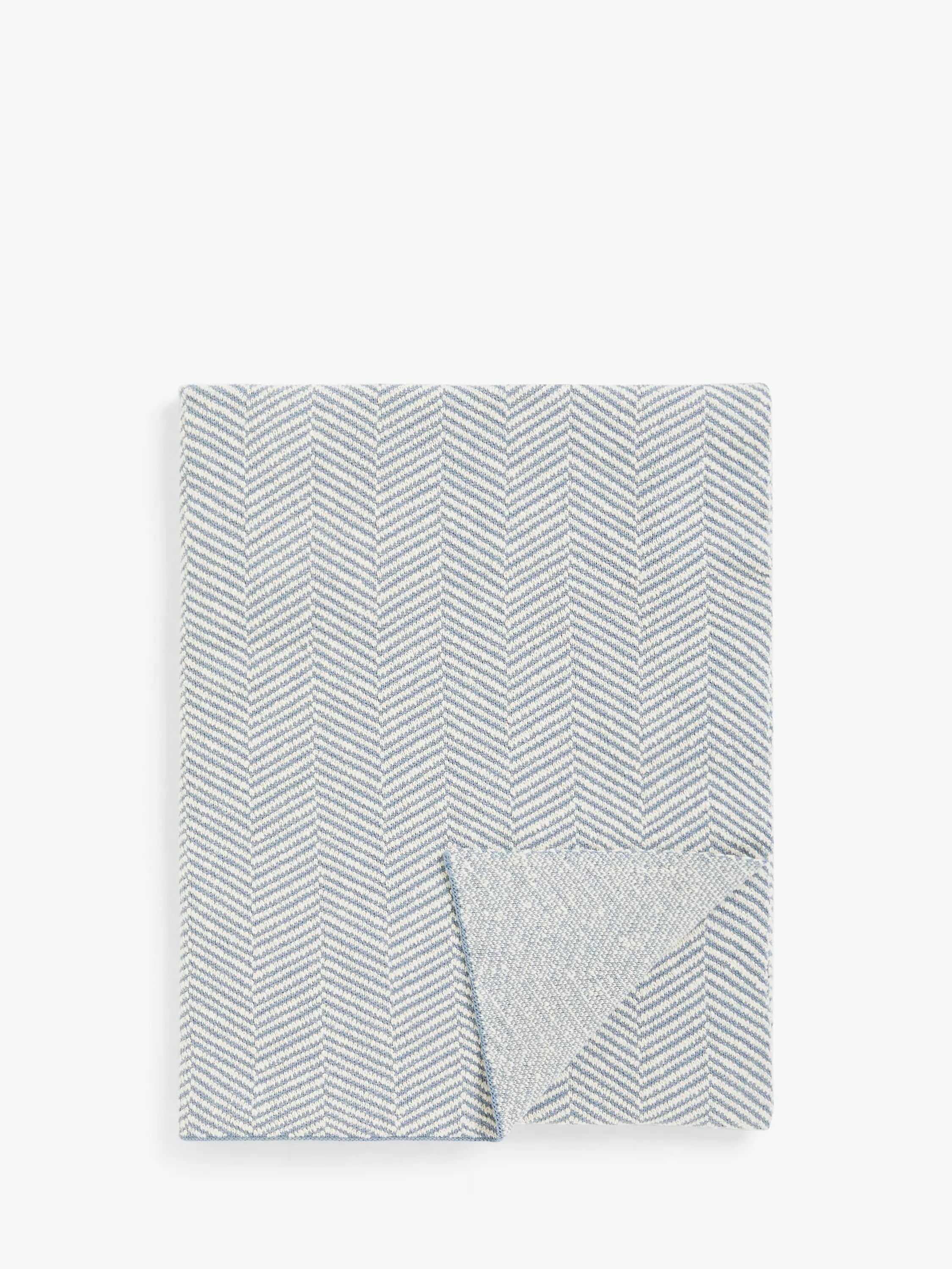 John Lewis Herringbone Knit Throw, Blue