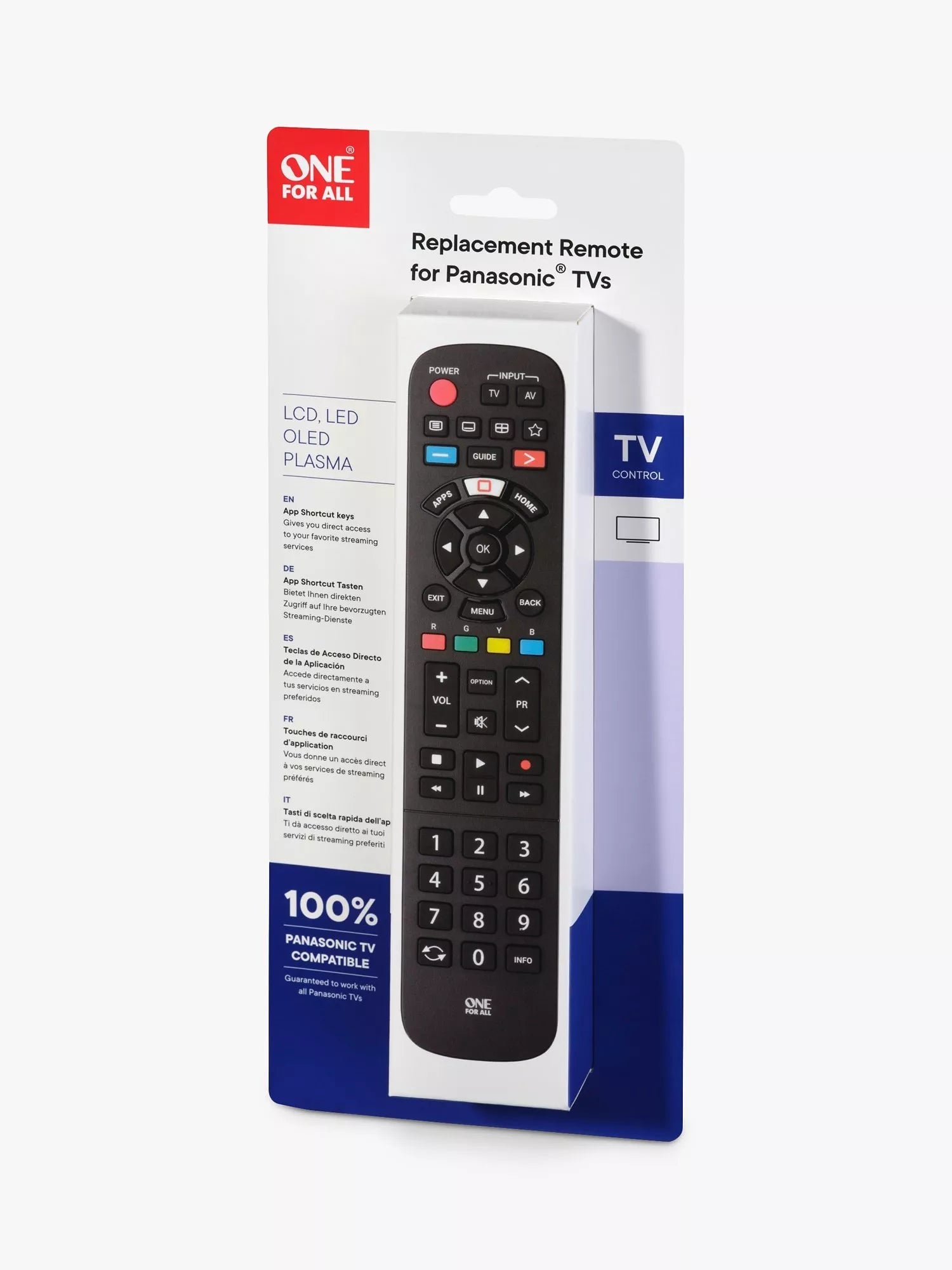 One For All URC4914 replacement remote for Panasonic TVs, imported from the UK