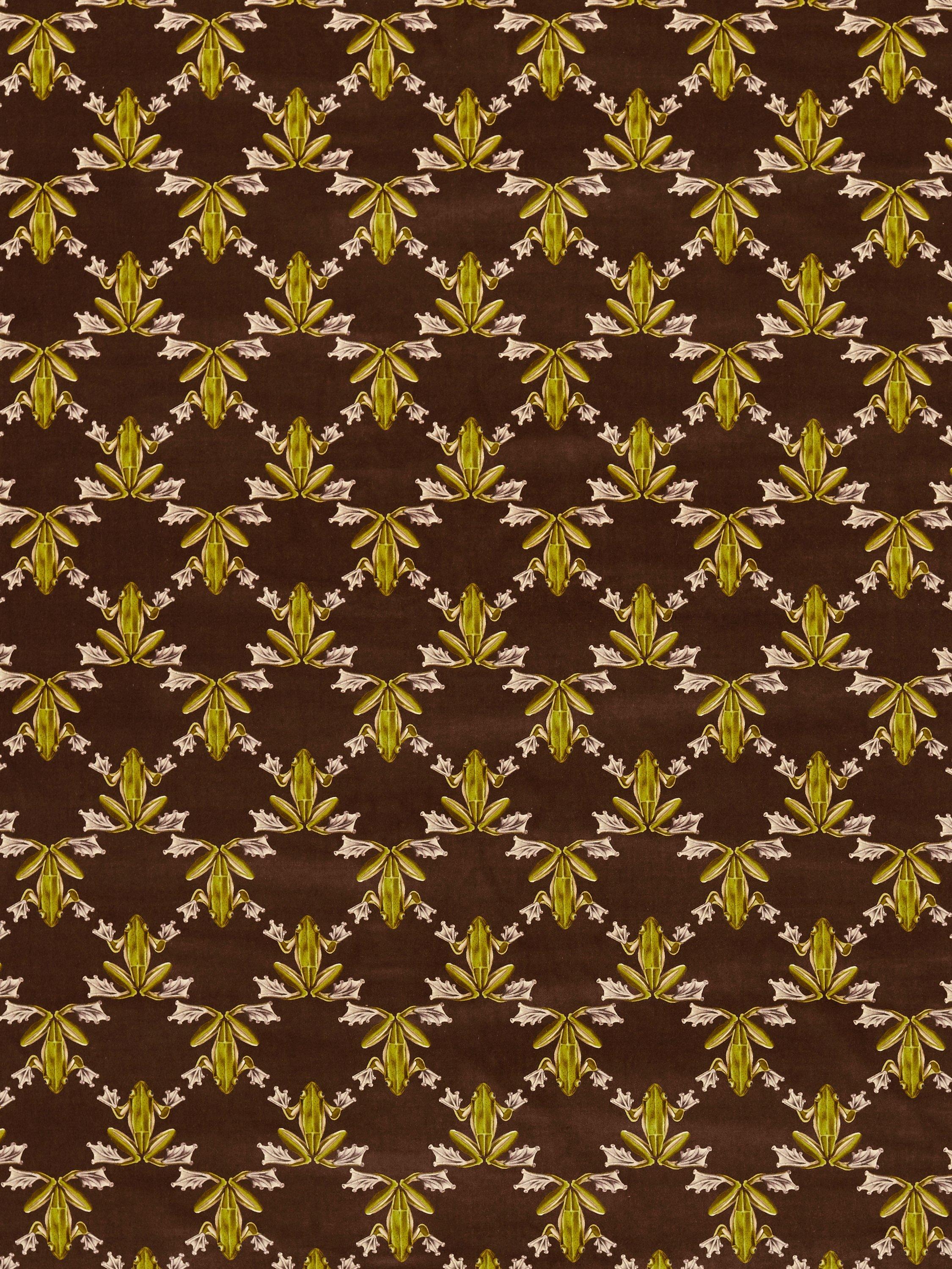 Harlequin frog pattern furnishing fabric unbleached velvet, imported from the UK