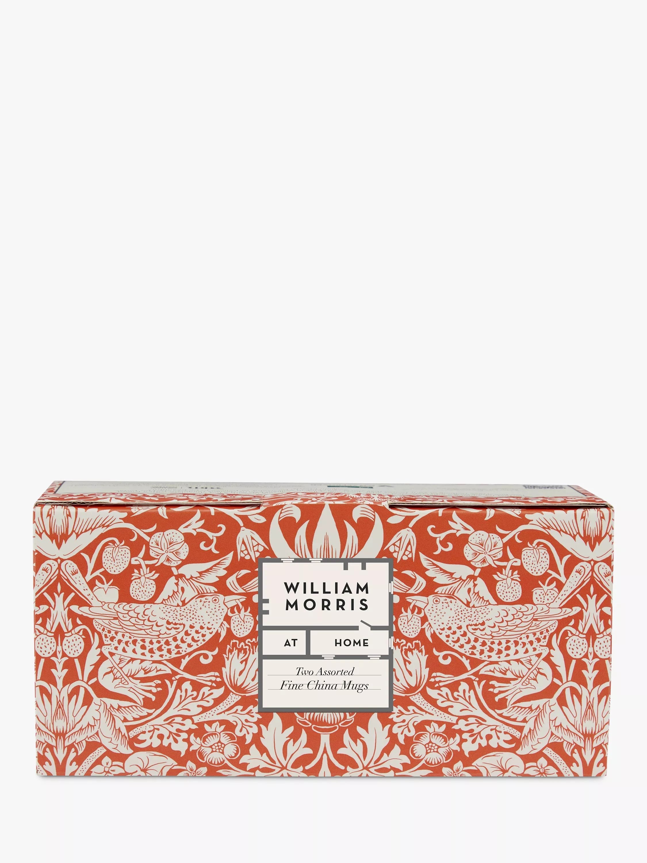 William Morris fine china mugs with Strawberry Thief and Garden designs, set of two 250ml (British brand)