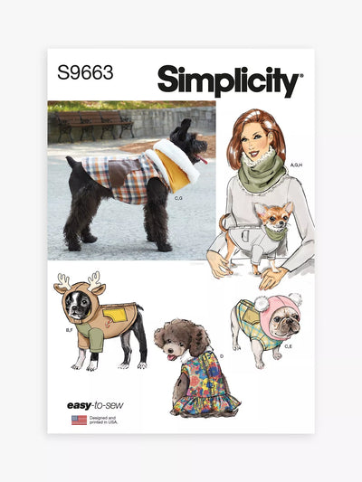 Patron de couture Simplicity pour manteaux pour animaux de compagnie avec capuches et cols optionnels, S9663A