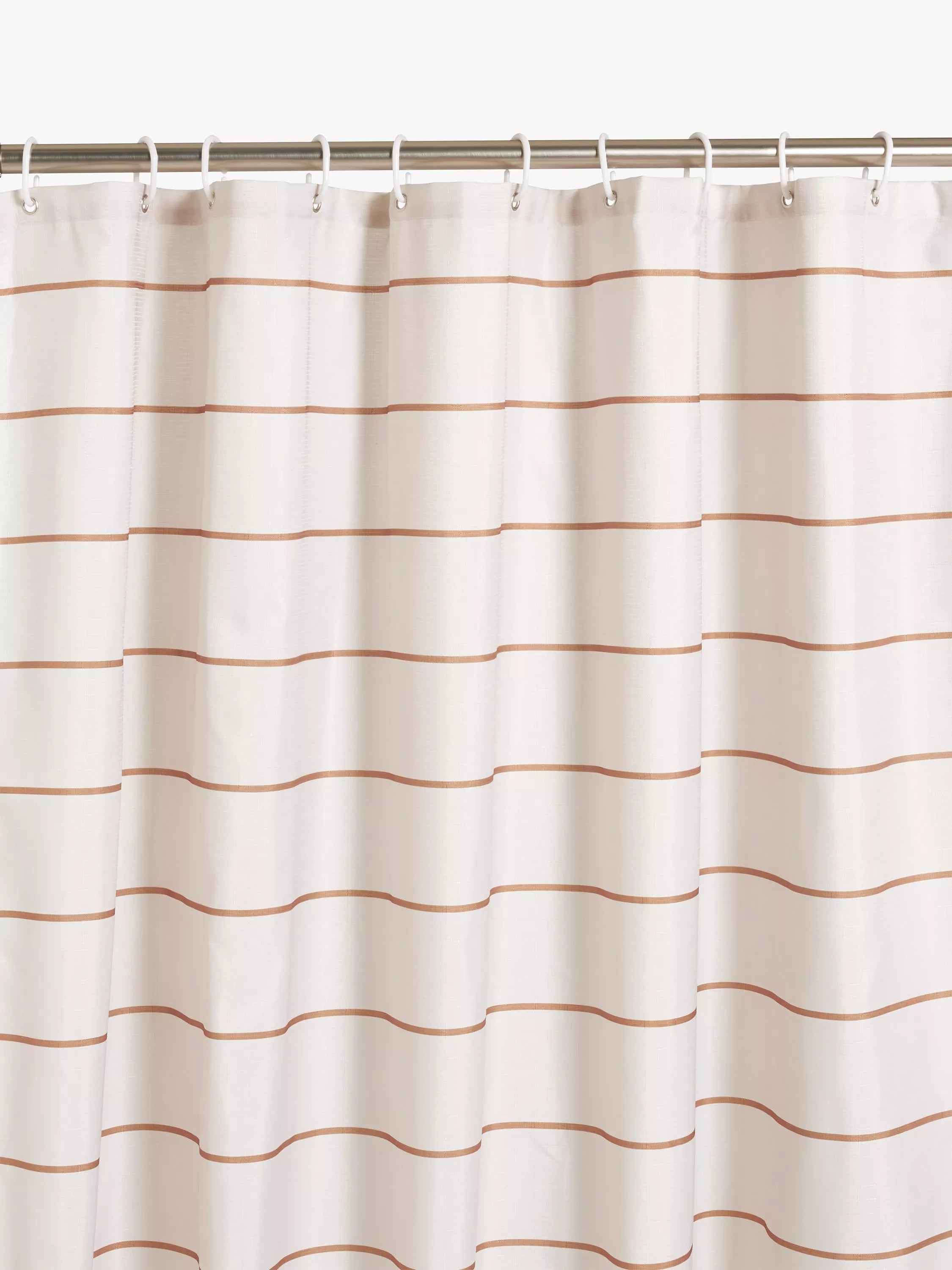 John Lewis textured horizontal stripe shower curtain caramel 180x180cm, imported from the UK
