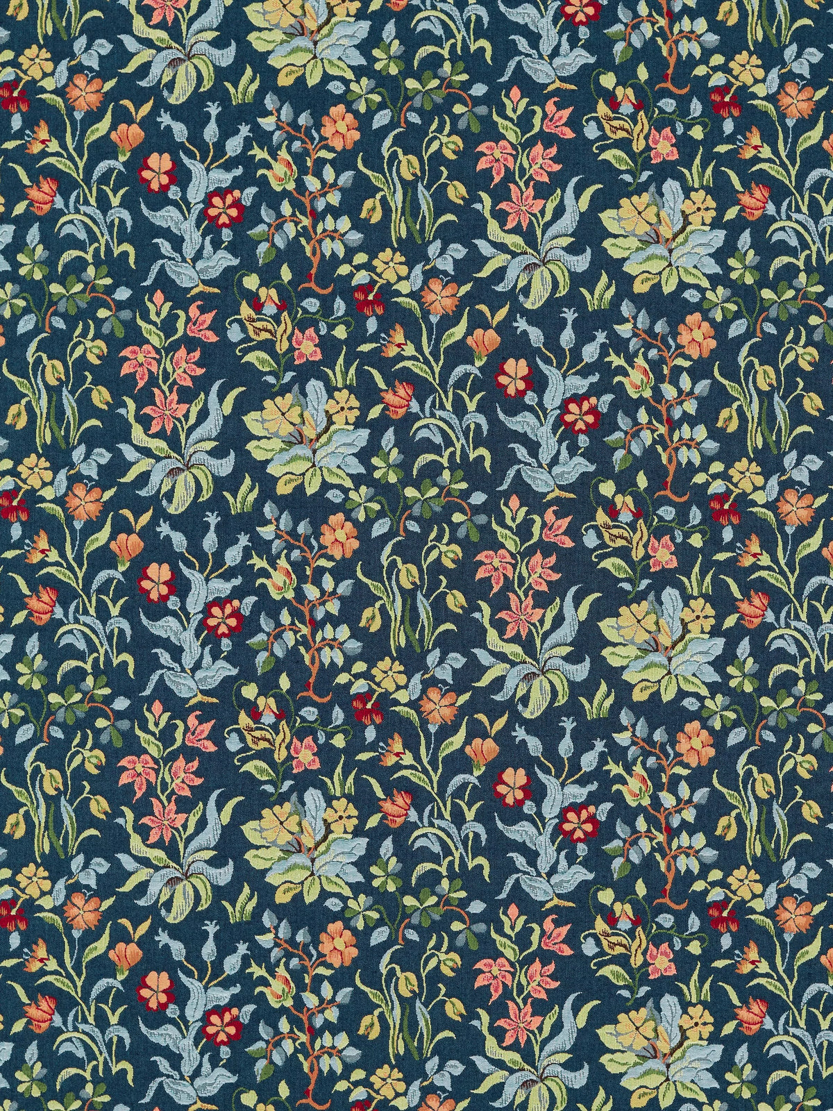 Morris & Co. Flowers by May indigo furnishing fabric - British product