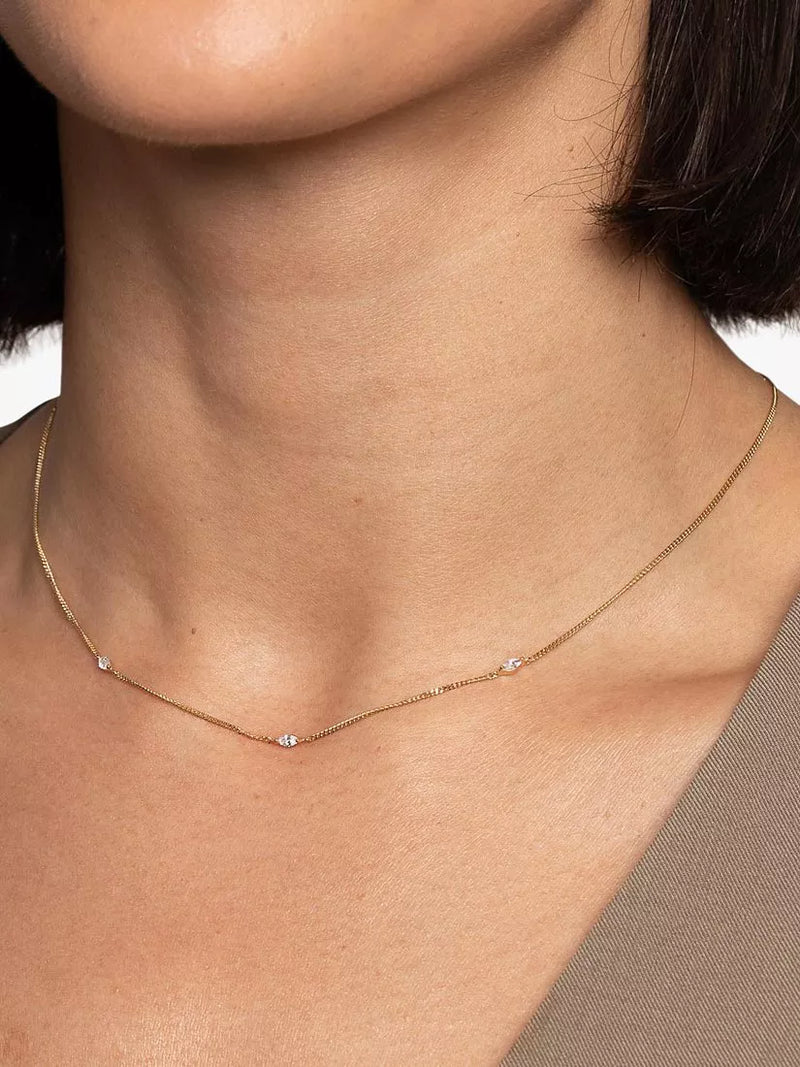 Astrid & Miyu Navette cubic zirconia chain necklace gold (British brand)