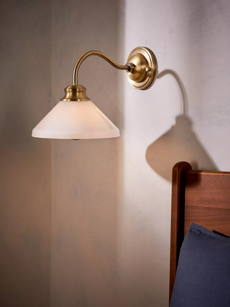 John Lewis Tula opaline wall light matt antique brass, UK version