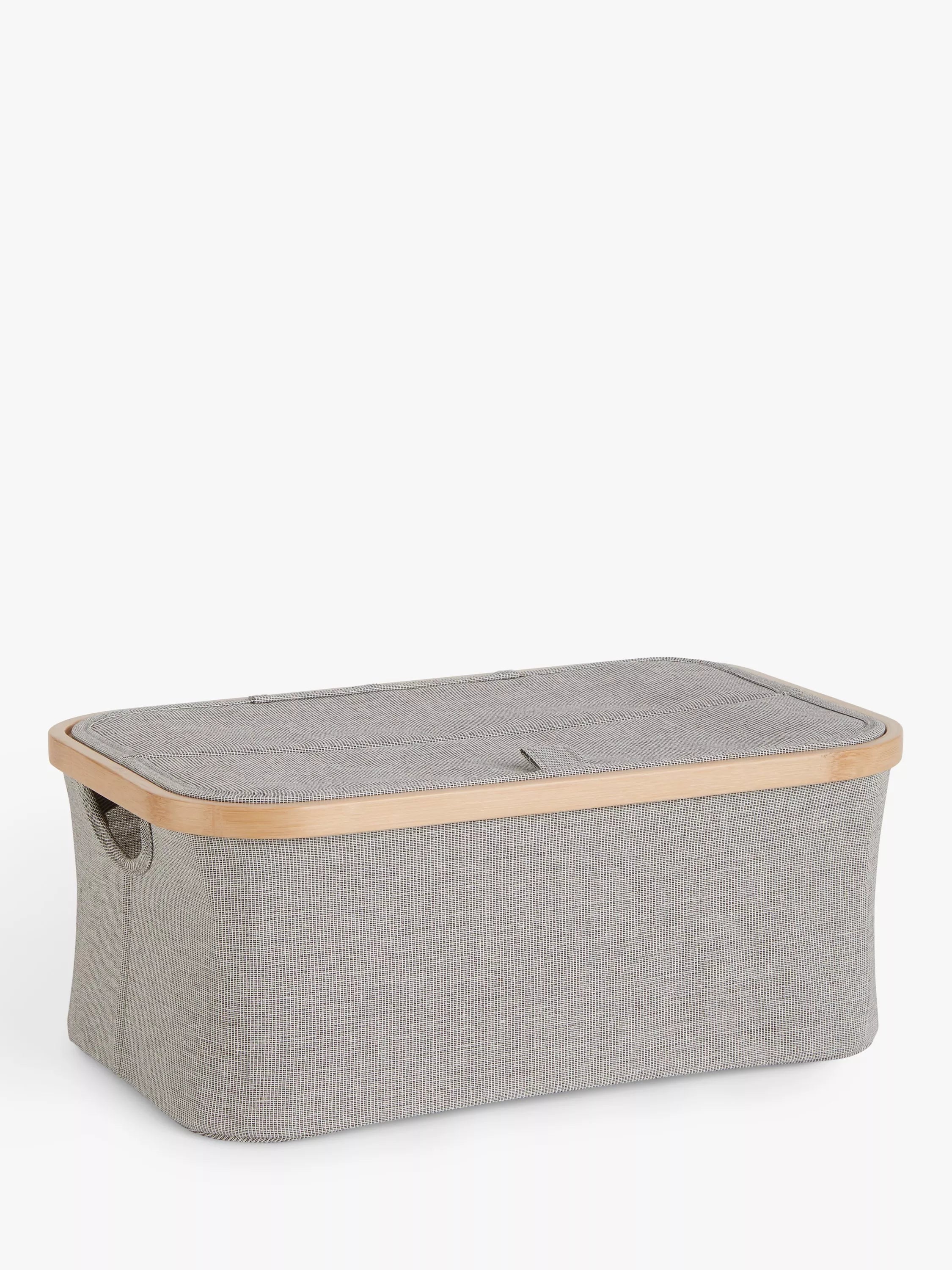 John Lewis Bamboo Rim Small, Lidded Storage Basket, H16 x W38 x D26cm, Grey