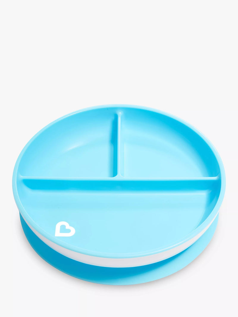 Munchkin divided suction baby feeding plate in blue, imported from the UK