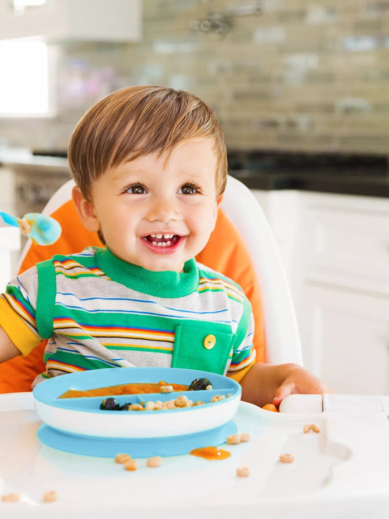 Munchkin divided suction baby feeding plate in blue, imported from the UK