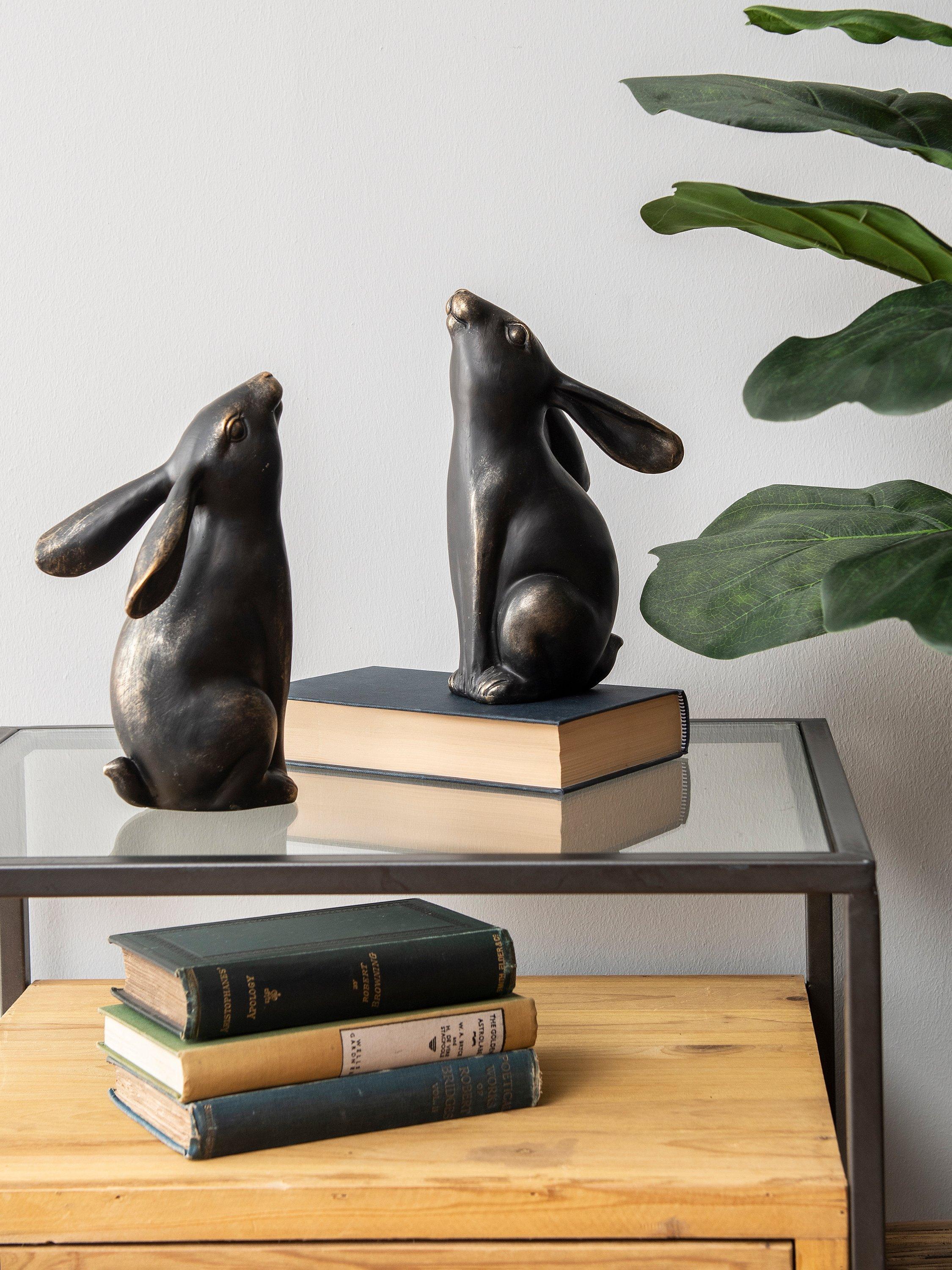 Libra Interiors metallic bronze hare bookends set of 2, UK version