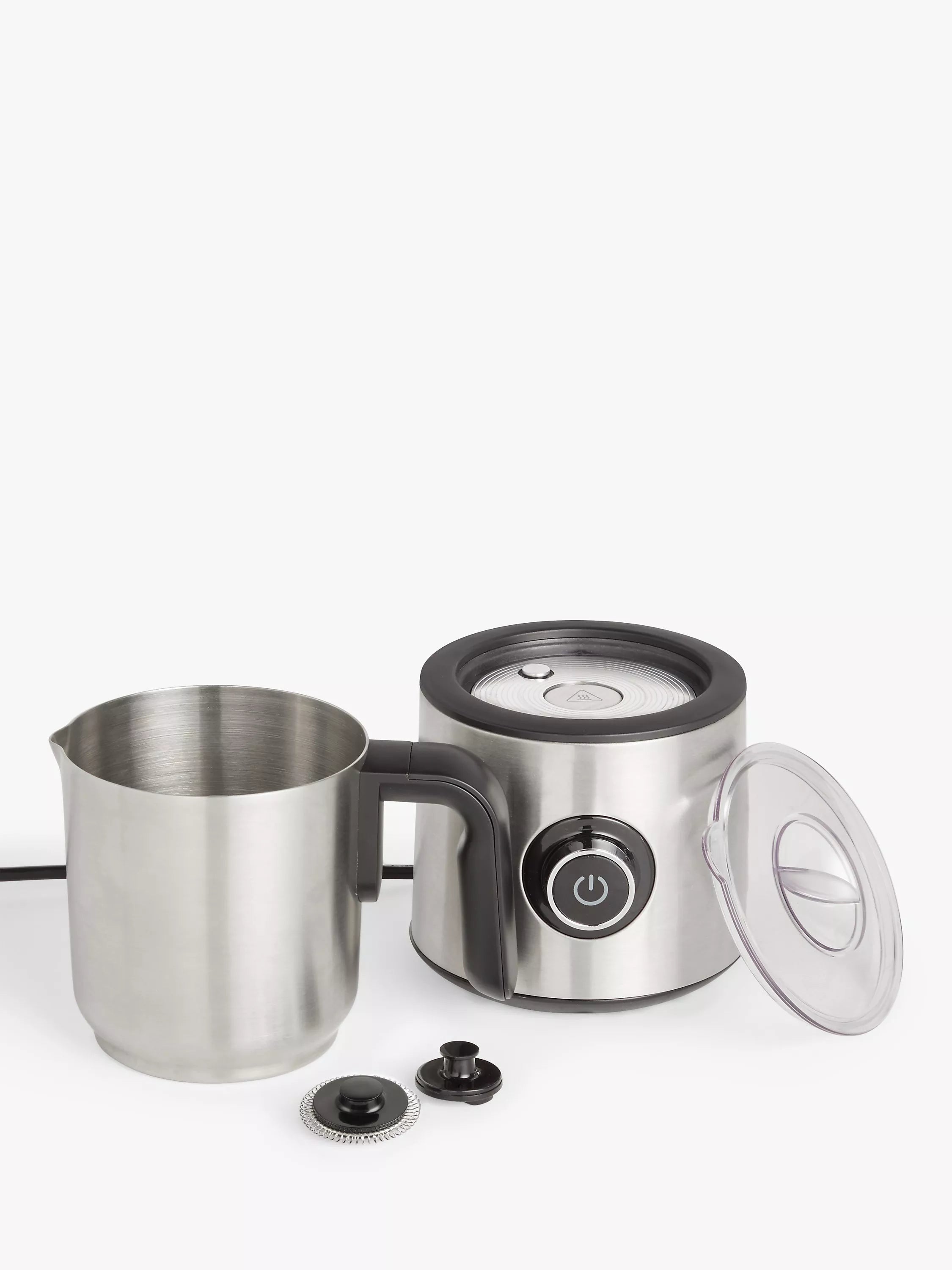 John Lewis milk frother in black and silver, imported from the UK