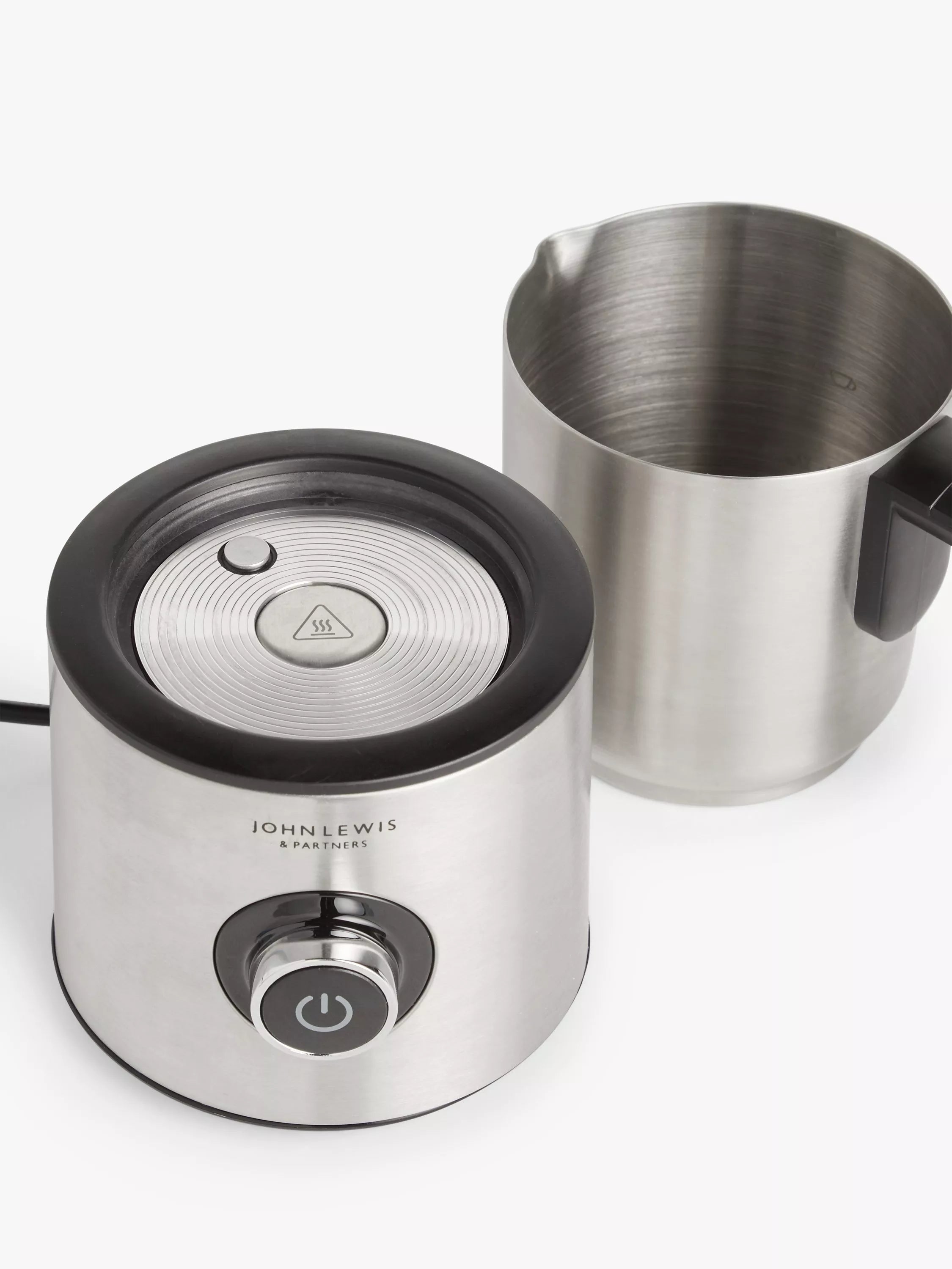 John Lewis milk frother in black and silver, imported from the UK