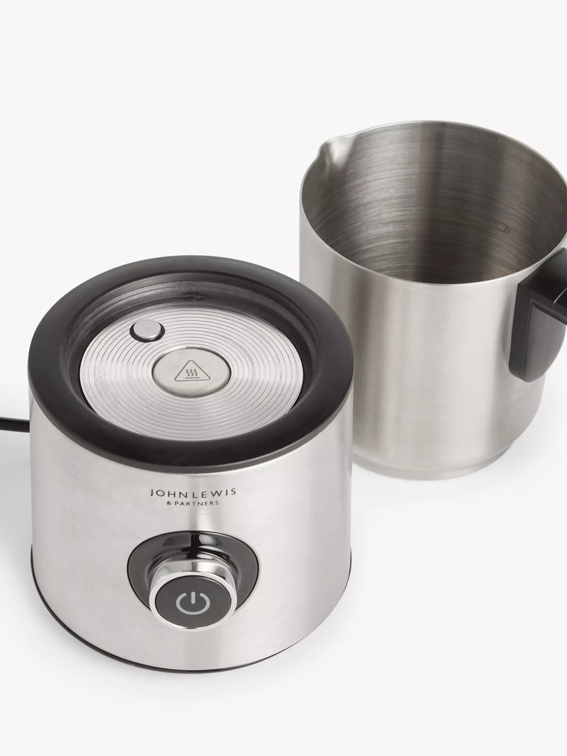 John Lewis milk frother in black and silver, imported from the UK