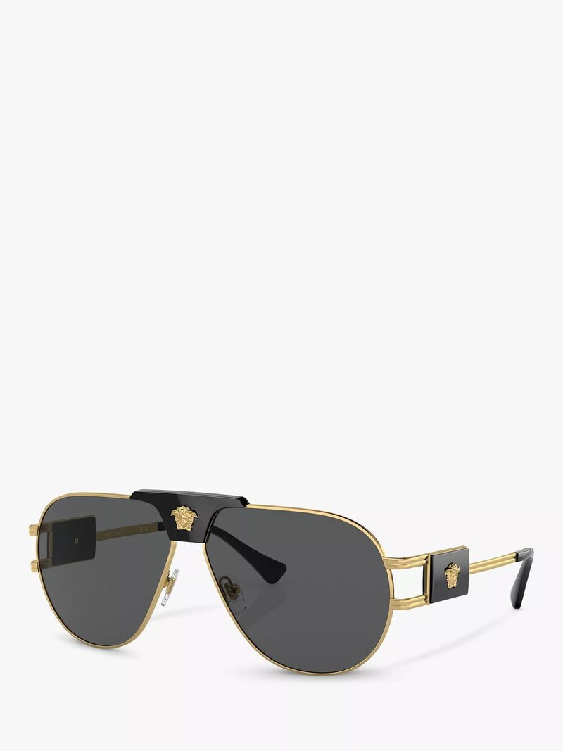 Versace VE2252 Men's Aviator Sunglasses, Gold/Grey