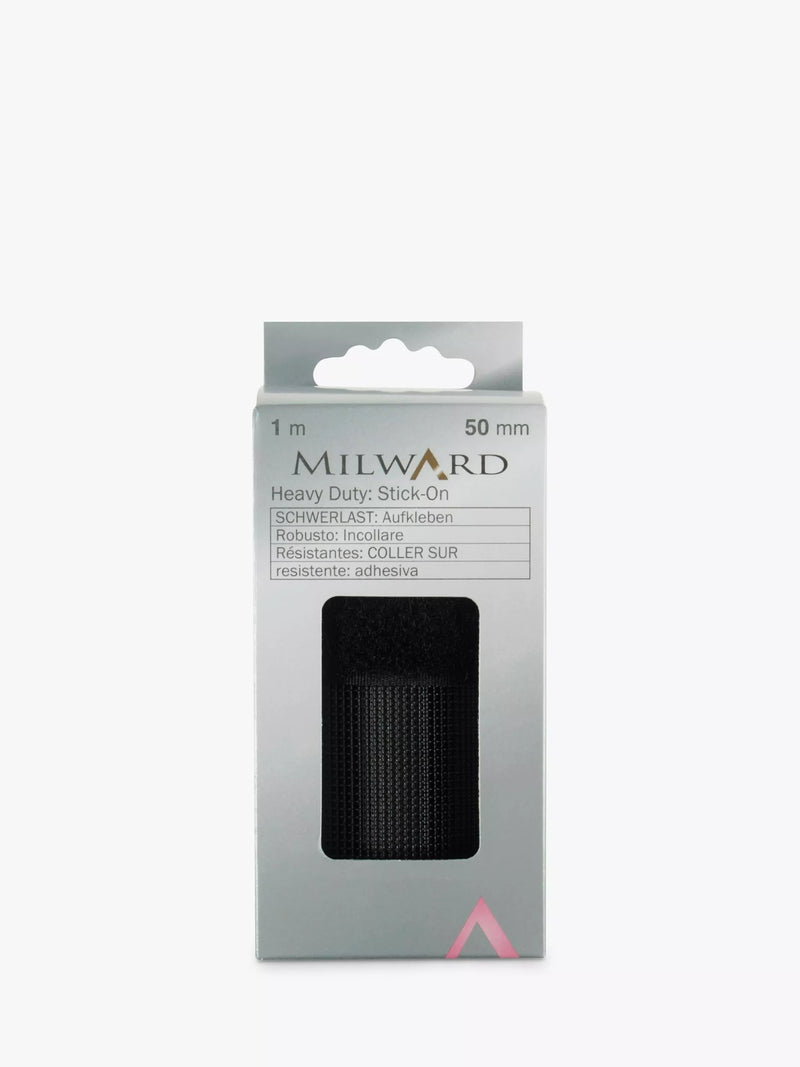 Milward heavy duty stick-on hook and loop tape 1m x 50mm, imported from the UK