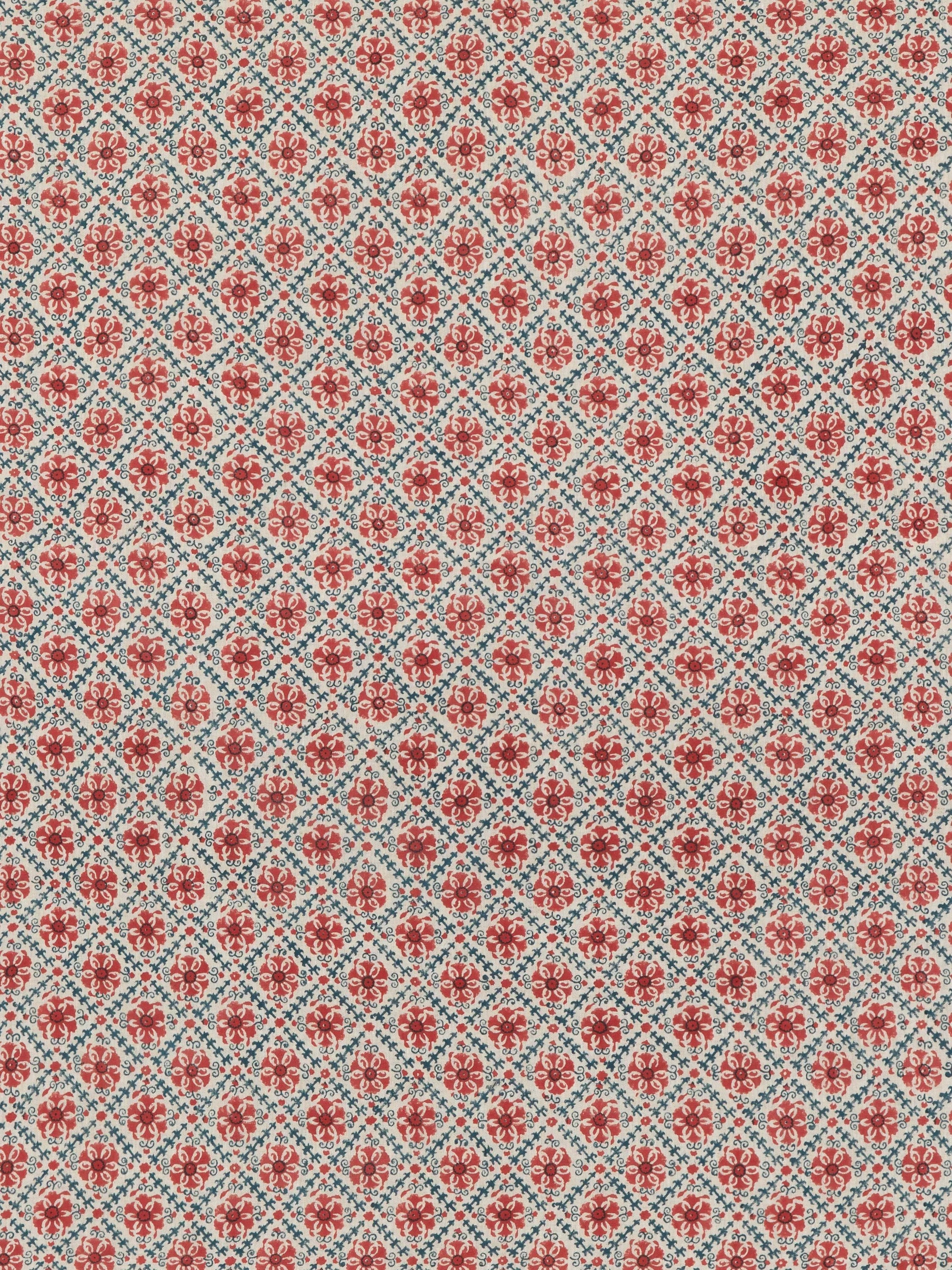 GP & J Baker Camden Trellis furnishing fabric red blue, UK version