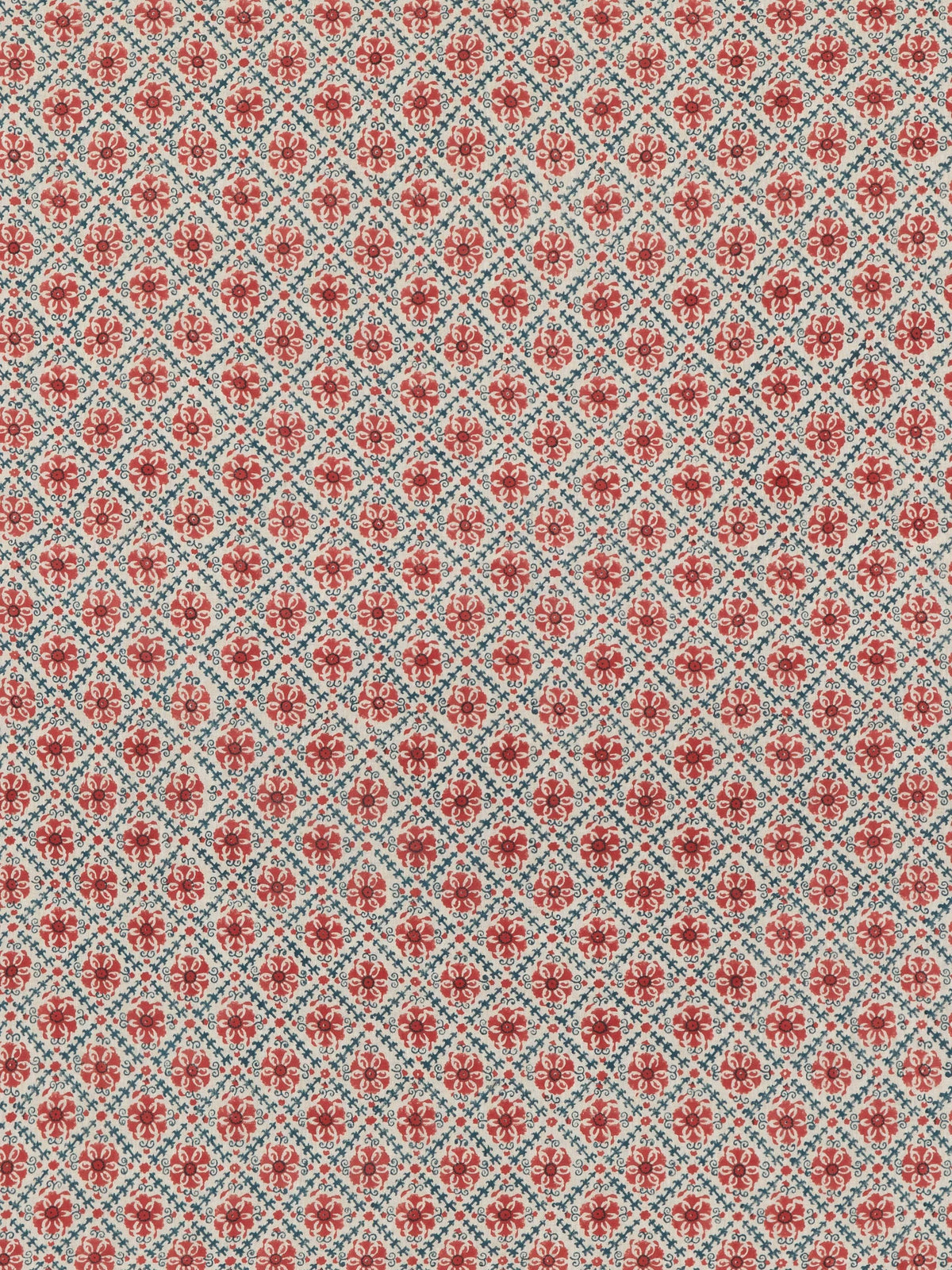 GP & J Baker Camden Trellis furnishing fabric red blue, UK version