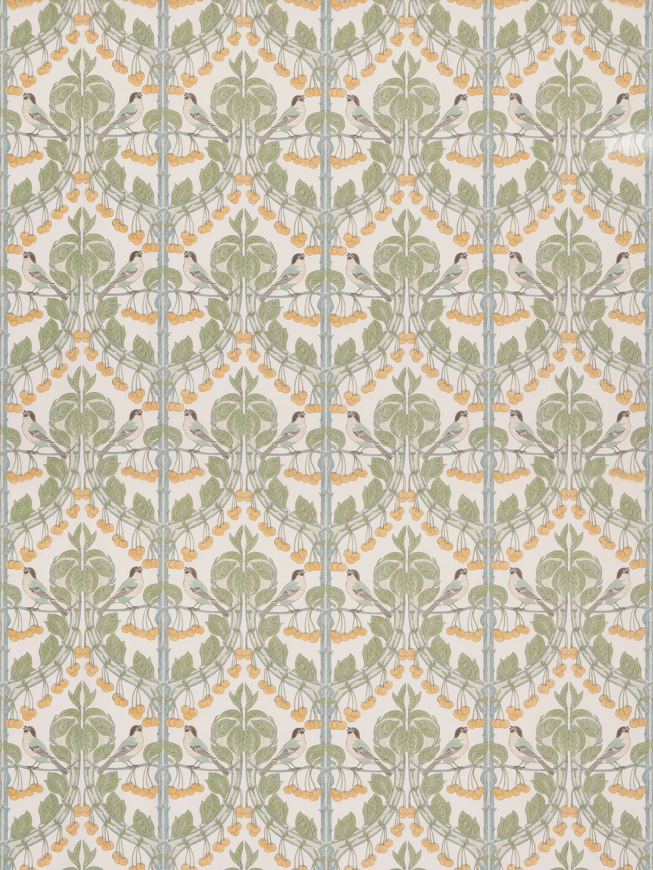 GP & J Baker Birds & Cherries cotton furnishing fabric Aqua - British product