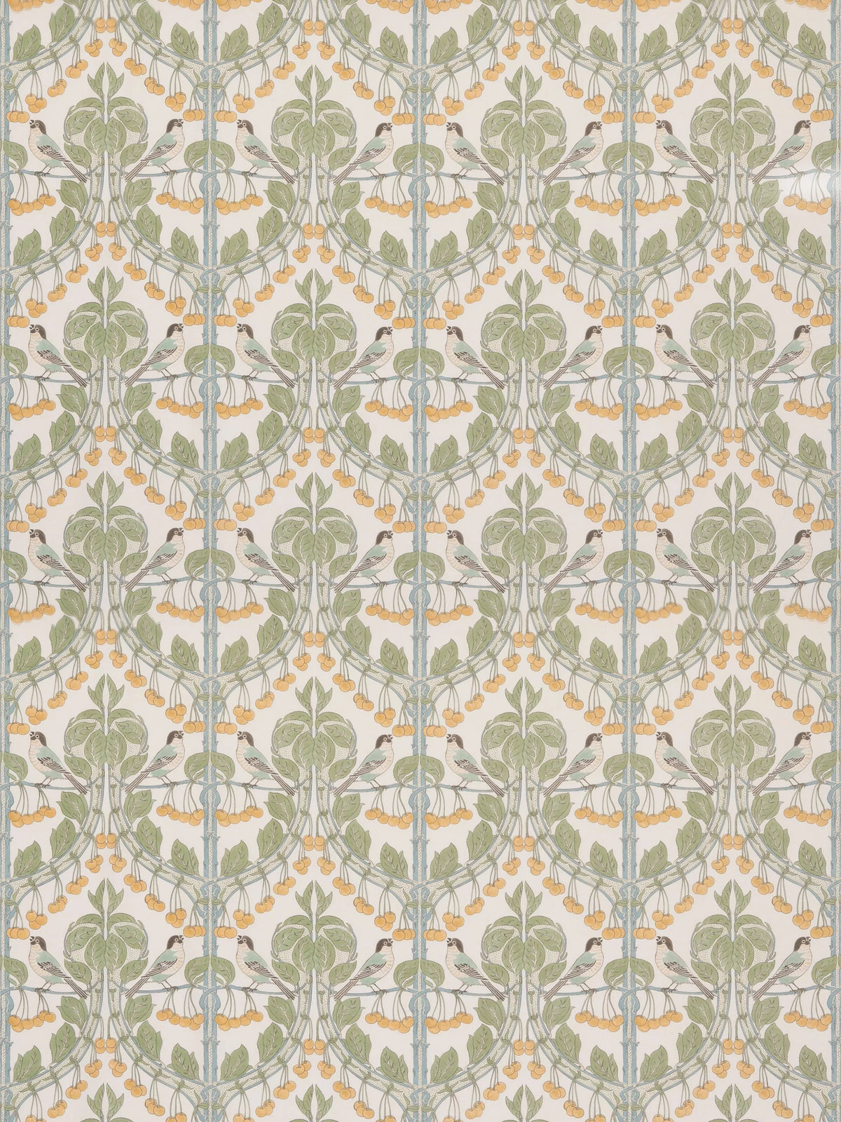 GP & J Baker Birds & Cherries cotton furnishing fabric Aqua - British product