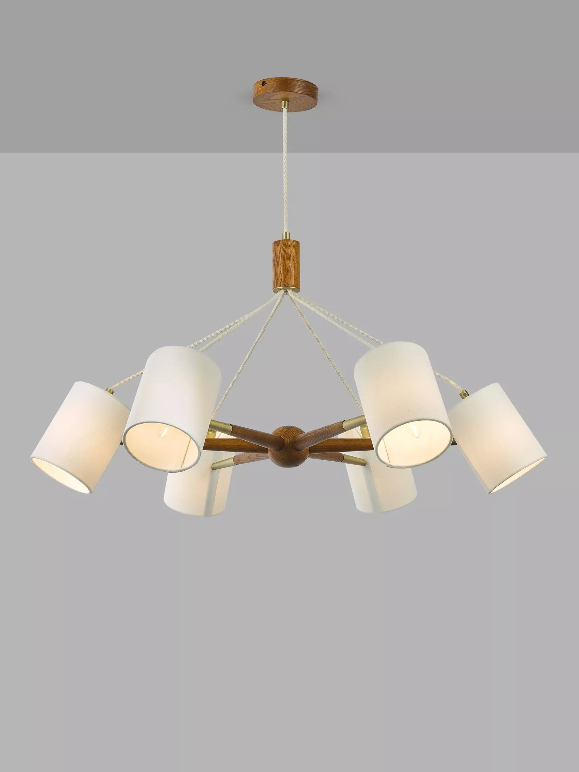 John Lewis Spindle 6 arm ceiling light walnut antique brass, UK version