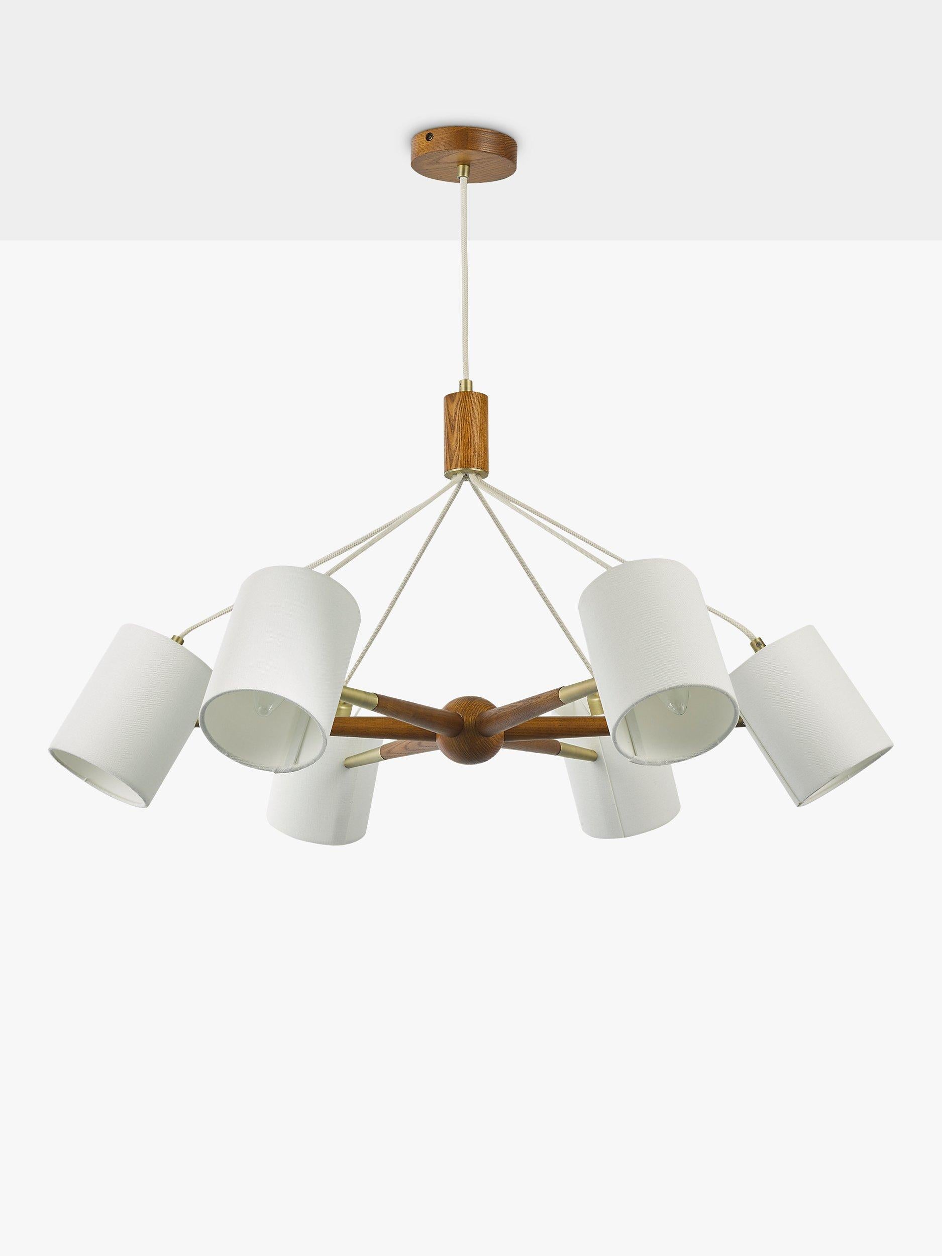 John Lewis Spindle 6 arm ceiling light walnut antique brass, UK version