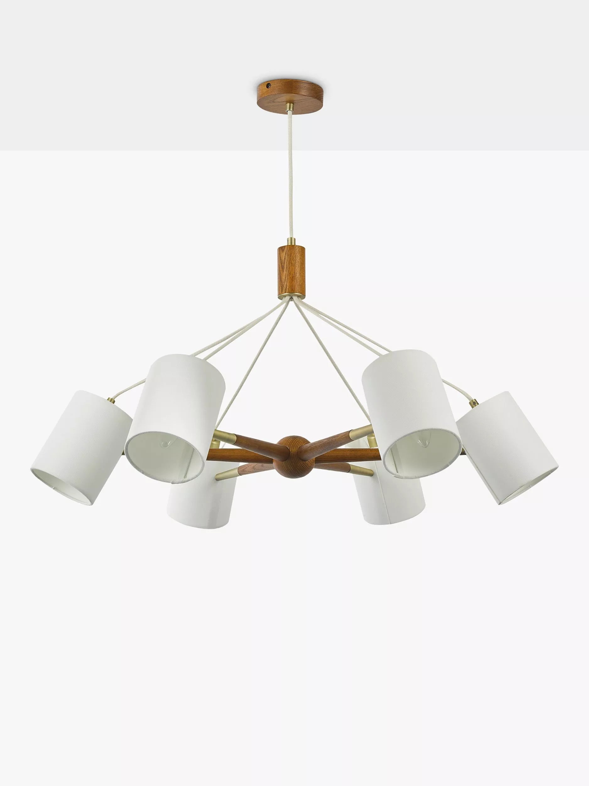 John Lewis Spindle 6 arm ceiling light walnut antique brass, UK version