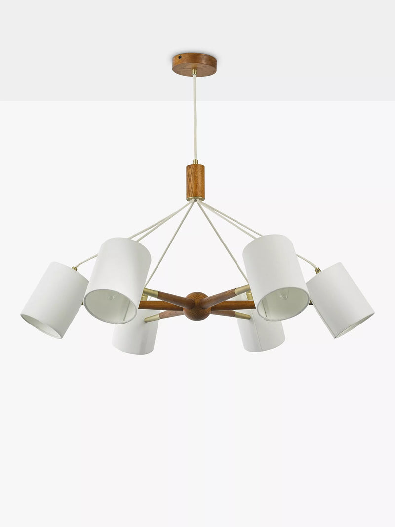 John Lewis Spindle 6 arm ceiling light walnut antique brass, UK version