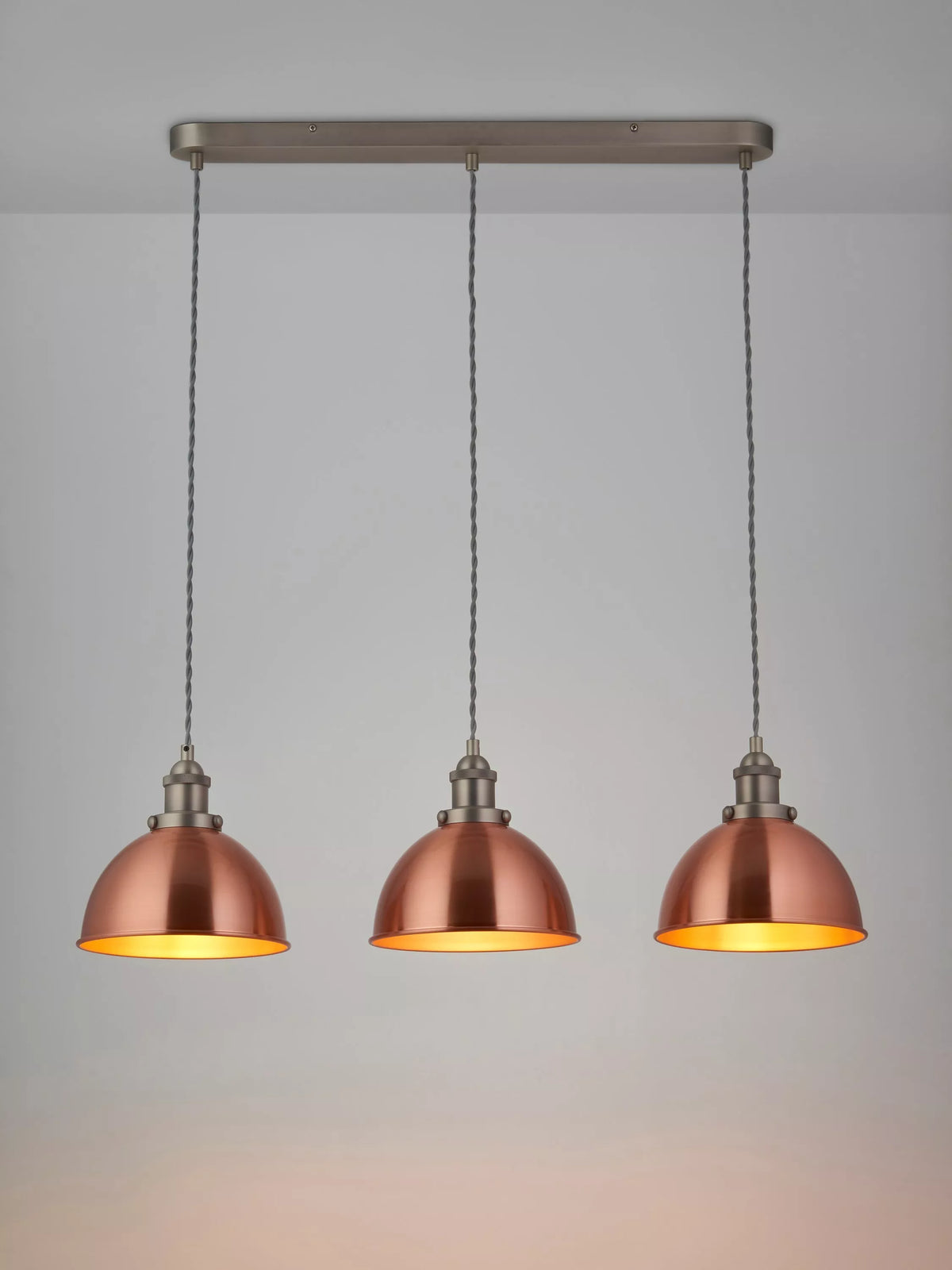 John Lewis Baldwin 3 pendant ceiling light with metallic finish - British product