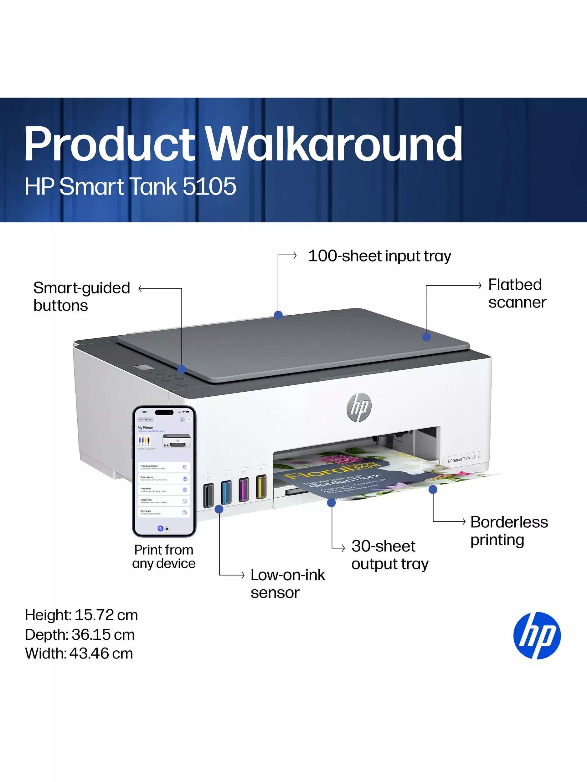 HP Smart Tank 5105 all-in-one wireless printer white (British brand)