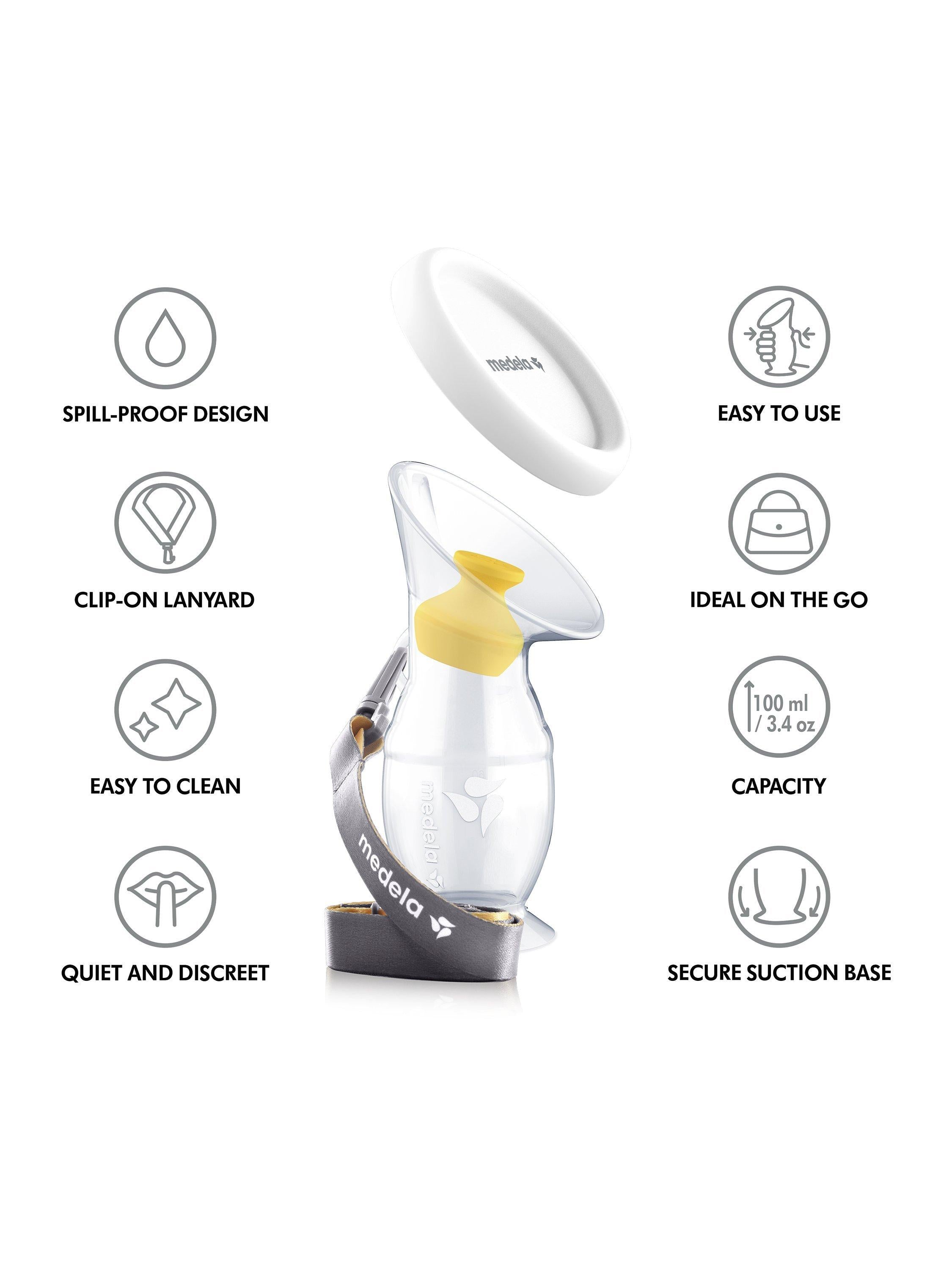 مجمع حليب الأم من السيليكون من Medela مع حبل، مستورد من المملكة المتحدة