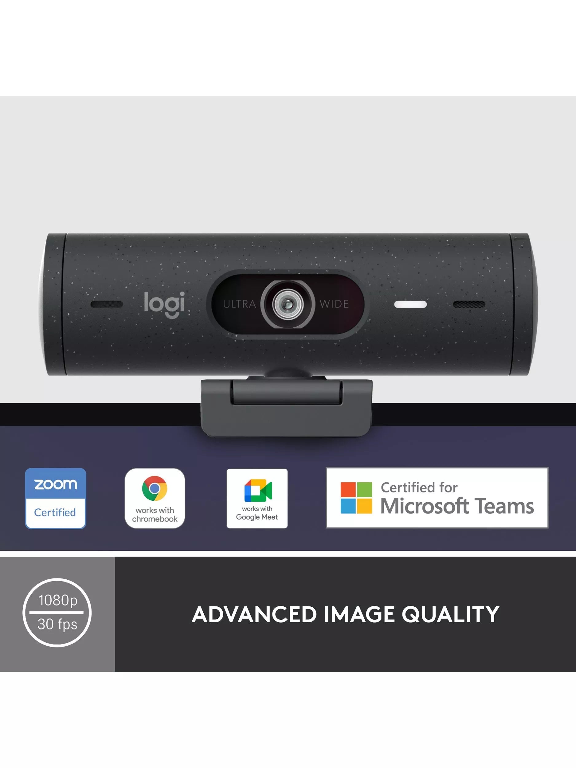 Logitech Brio 500 Full HD 1080p webcam with privacy shutter - British product