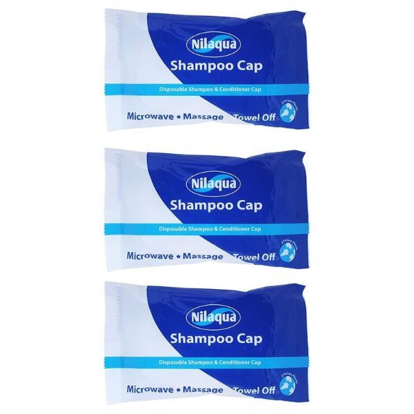 Nilaqua rinse free shampoo caps triple pack, imported from the UK