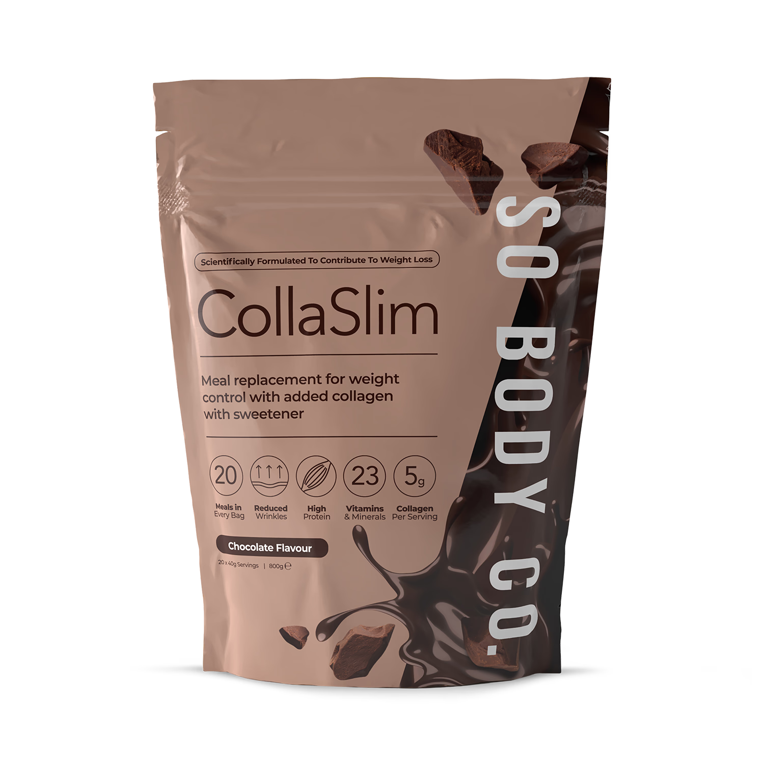 So Body Co CollaSlim chocolate shake 40g pack, imported from the UK
