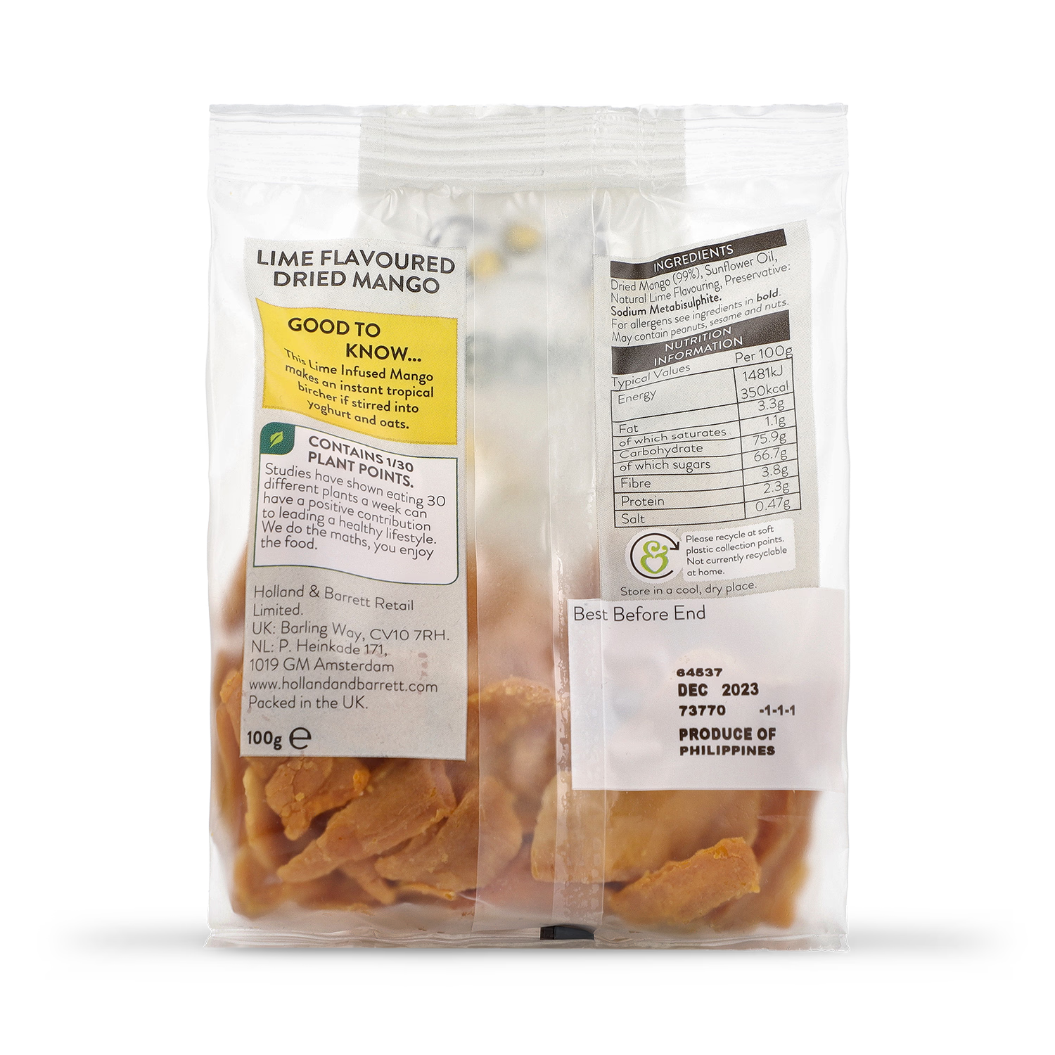 Holland & Barrett lime infused mango slices 100g, UK version