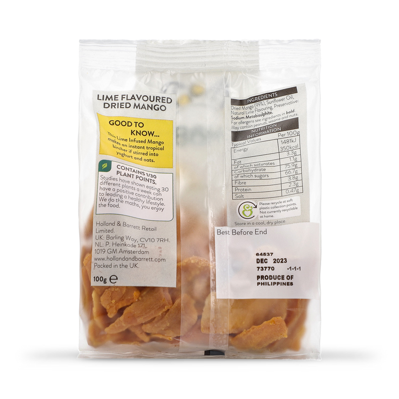 Holland & Barrett lime infused mango slices 100g, UK version