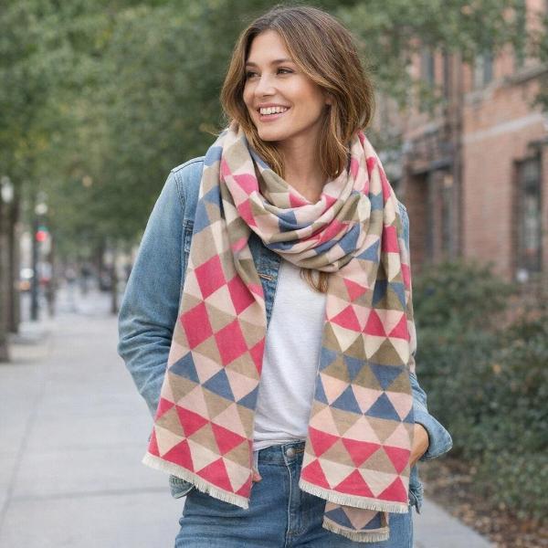 POM reversible jacquard scarf blue pink mix, UK version
