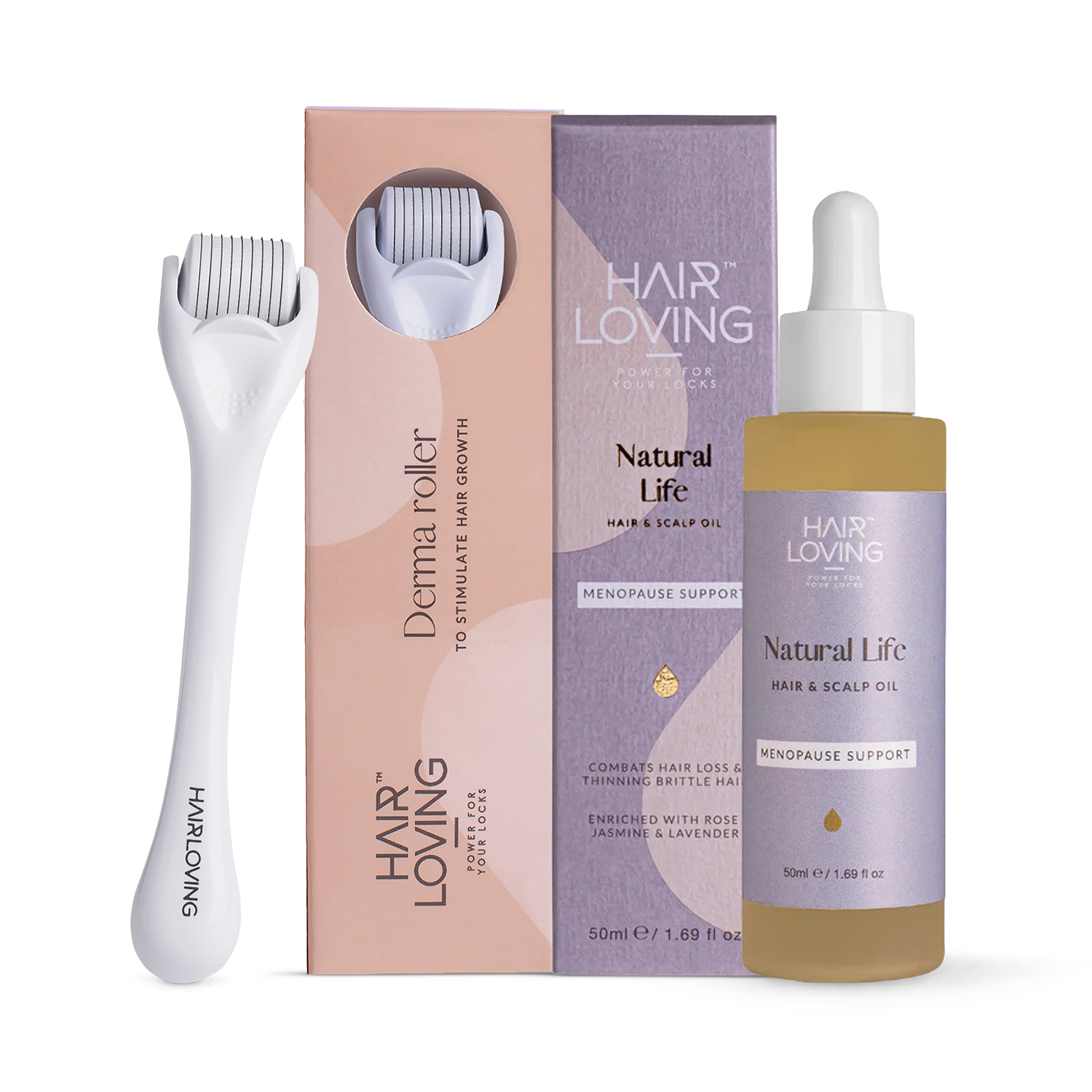 Natural Life hair regrowth bundle with oil and derma roller, UK version