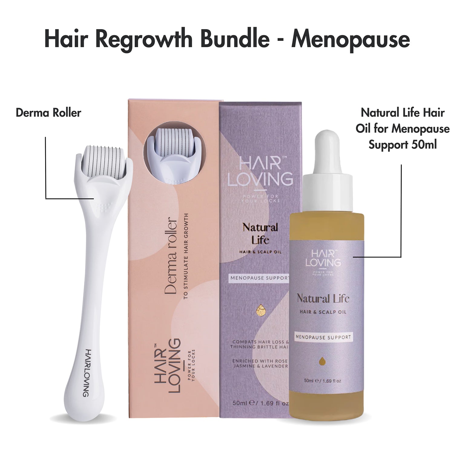 Natural Life hair regrowth bundle with oil and derma roller, UK version