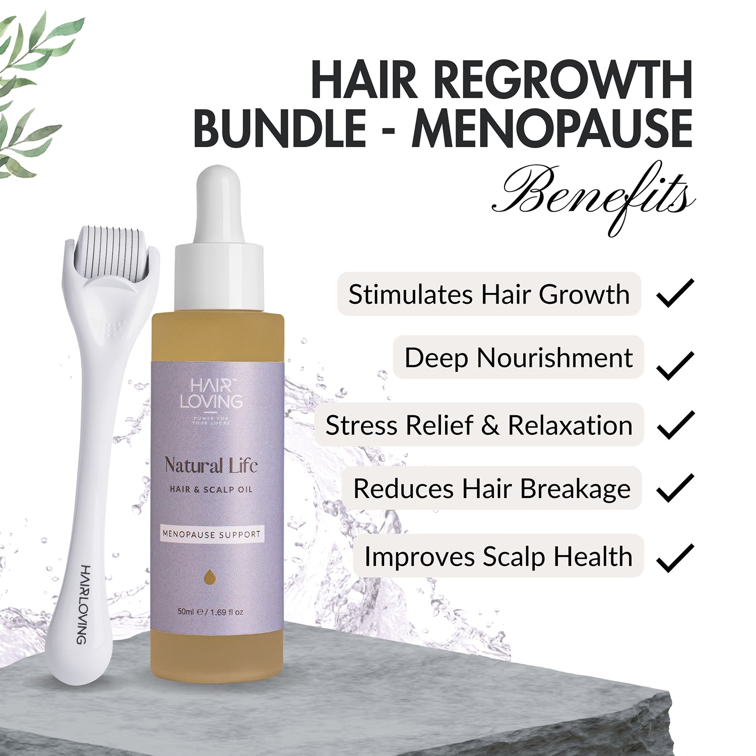 Natural Life hair regrowth bundle with oil and derma roller, UK version