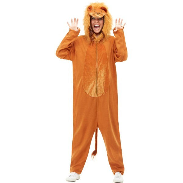 Smiffys lion costume brown hooded jumpsuit adults, imported from the UK