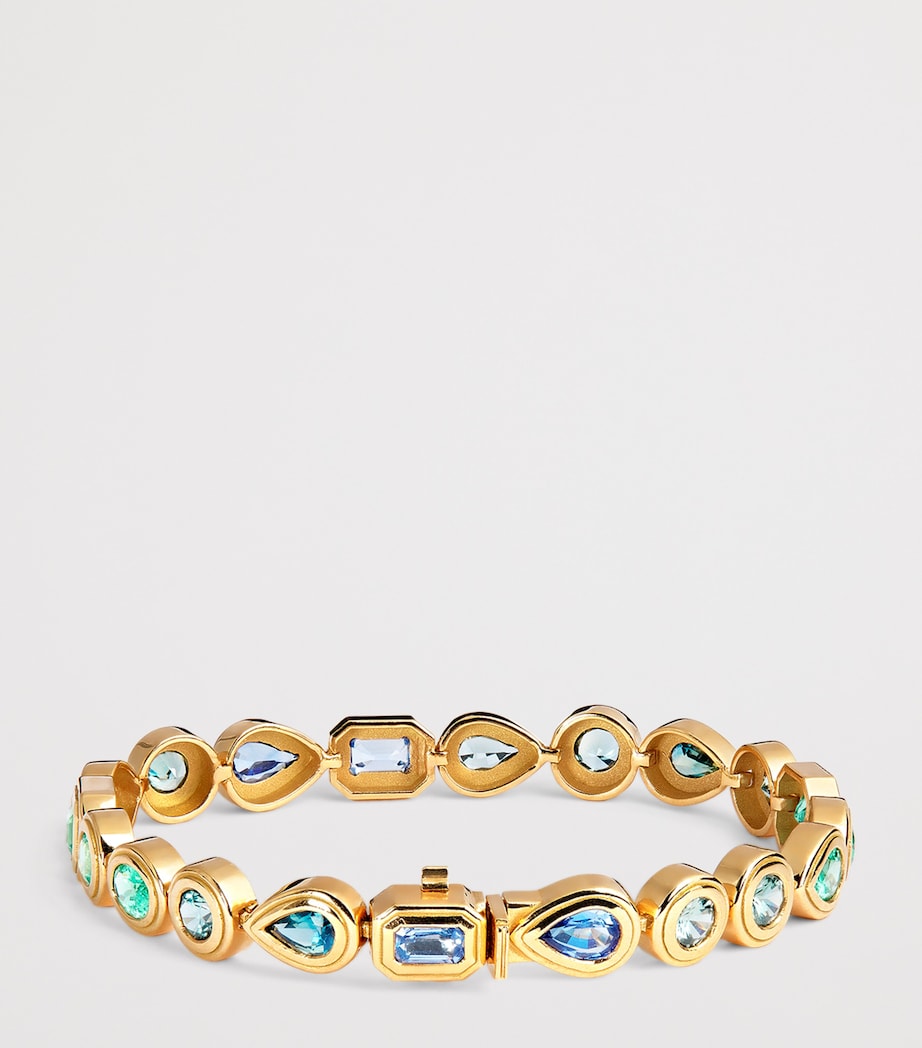 Azlee yellow gold emerald sapphire staircase bracelet, UK version