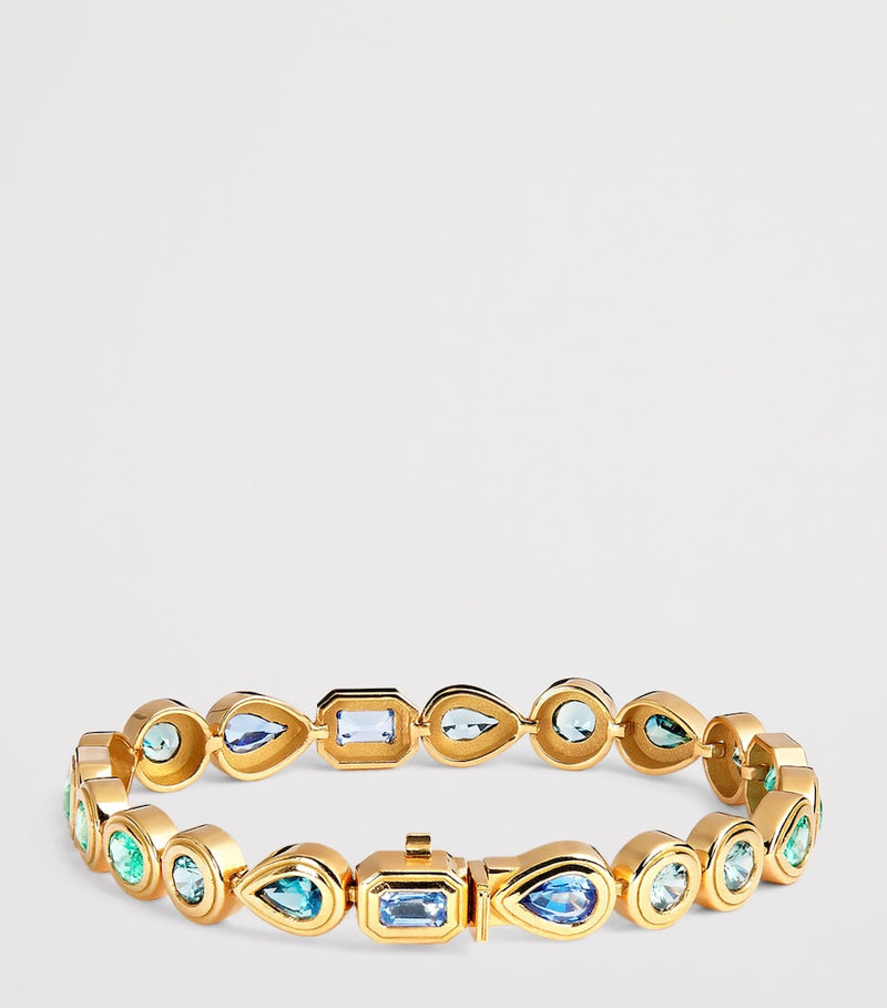 Azlee yellow gold emerald sapphire staircase bracelet, UK version