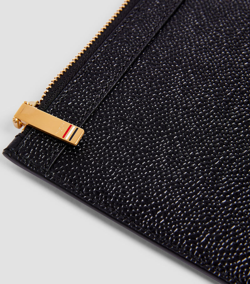 Thom Browne small leather pouch featuring iconic tricolour stripe, UK version