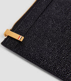 Thom Browne small leather pouch featuring iconic tricolour stripe, UK version