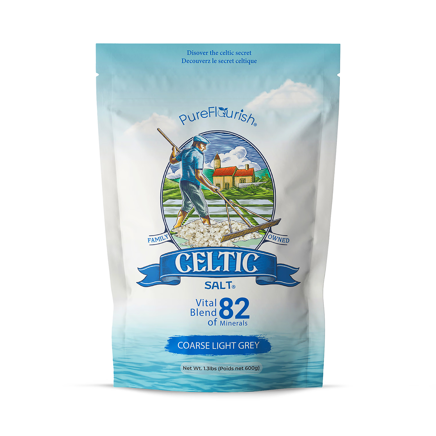 Pure Flourish Celtic sea salt coarse 600g, imported from the UK